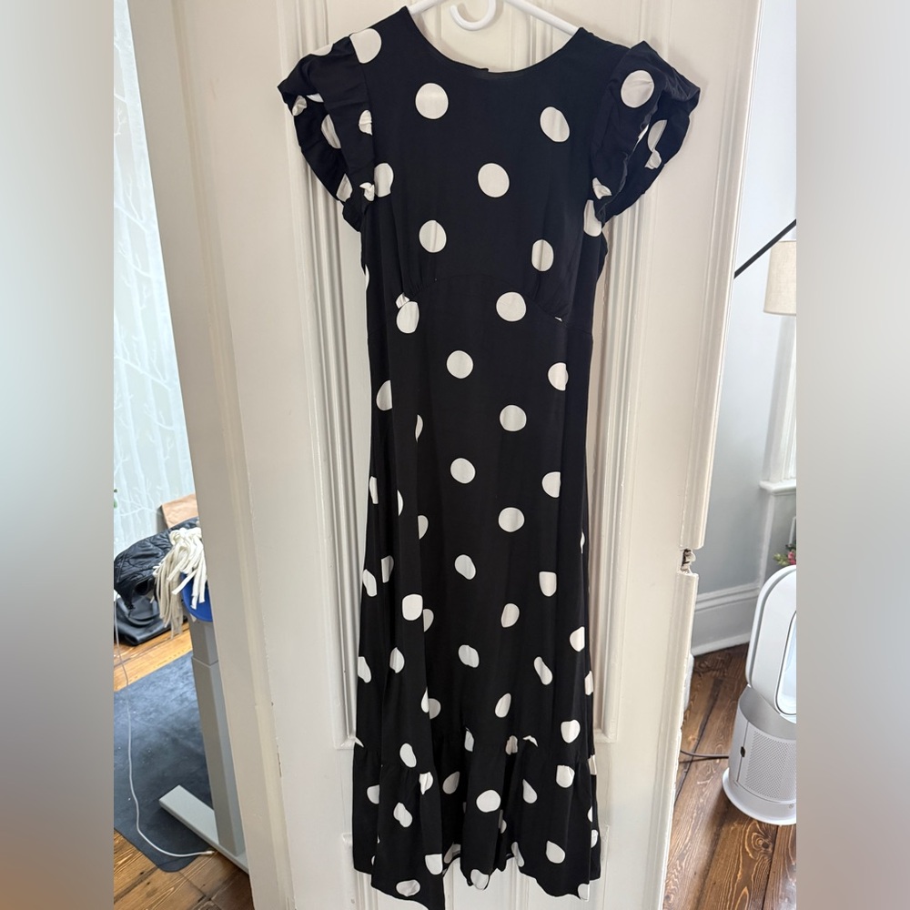 Nobody's Child Clara ruffle sleeve midi dress in black and white dot